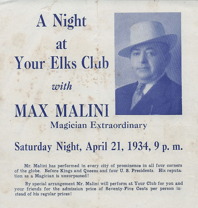 The World’s Greatest Magician was born Max Katz Breit in 1871 (or ‘73 or ’75) in Poland. In Max’s youth, his family immigrated to New York City where he learned magic and began performing at a very young age.