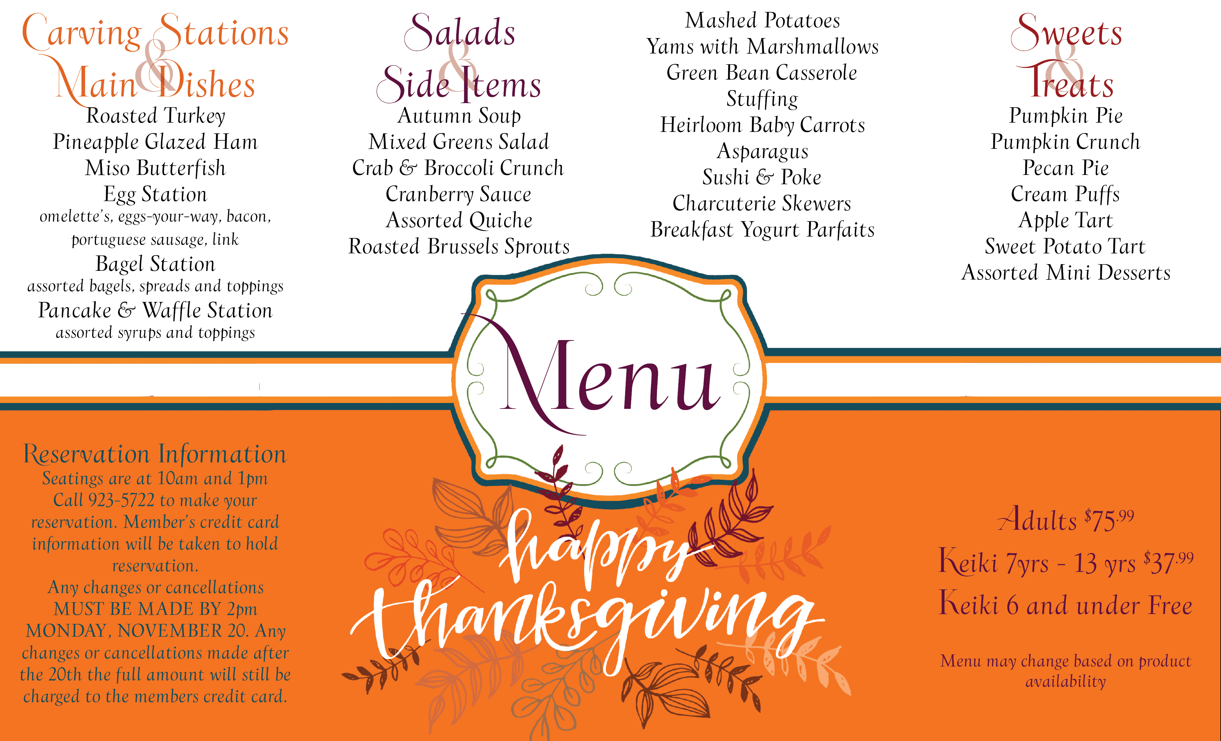 THANKSGIVING 2023 MENU